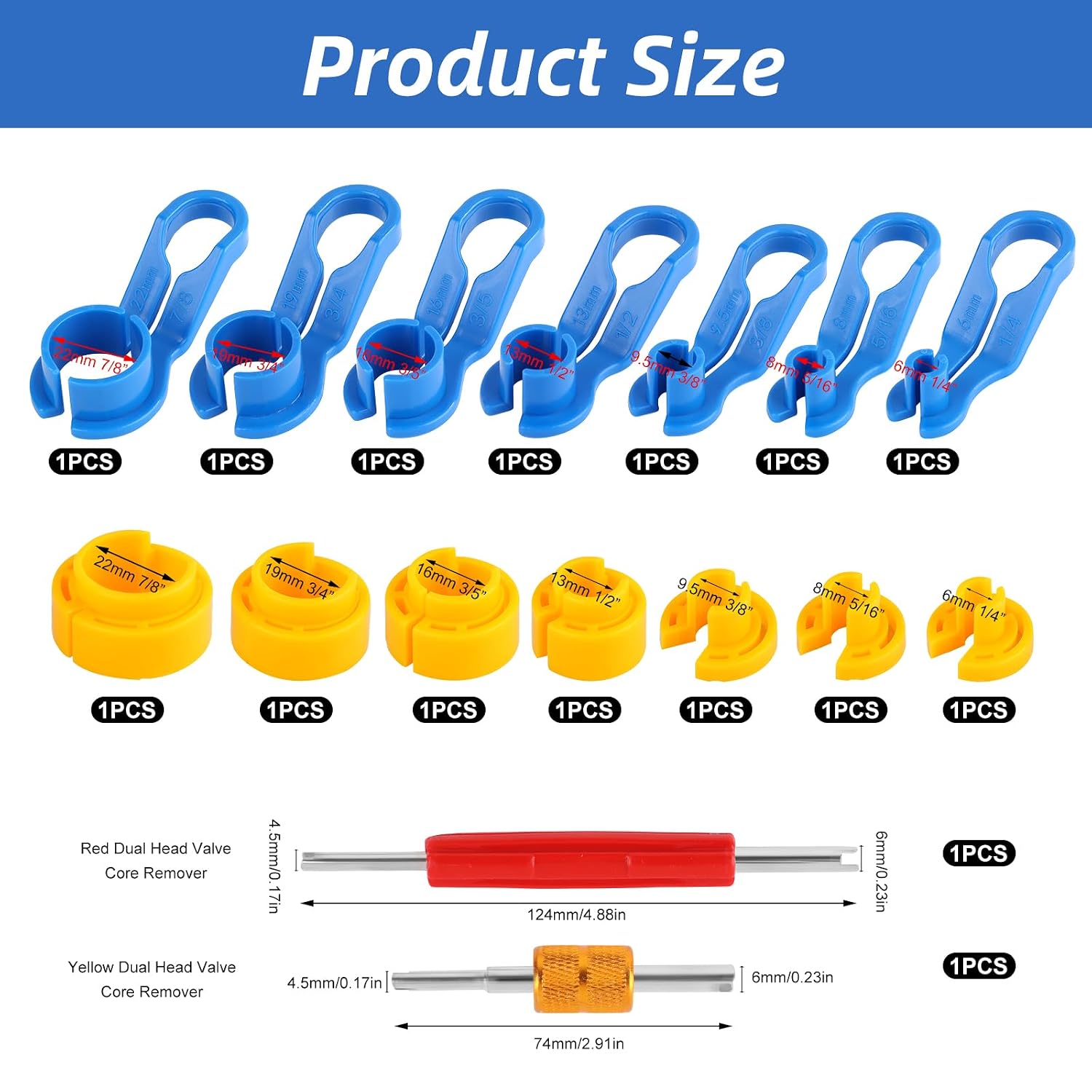 16PCS Car AC Fuel Line Disconnect Tool Set with Storage Box,Master Quick Disconnect Tool Kit,Valve Core Remover Tool Kit 1/4 5/16 3/8 1/2 5/8 3/4 7/8 Inch for Auto AC Repair,Transmission Cooler Lines