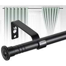 16mm Curtain Poles for Eyelet Curtains, Matt Black Voile Curtain Pole 76-116cm, Curtain Rod Metal with Adjustable Brackets and Cap Finials for Bedroom, Living Room