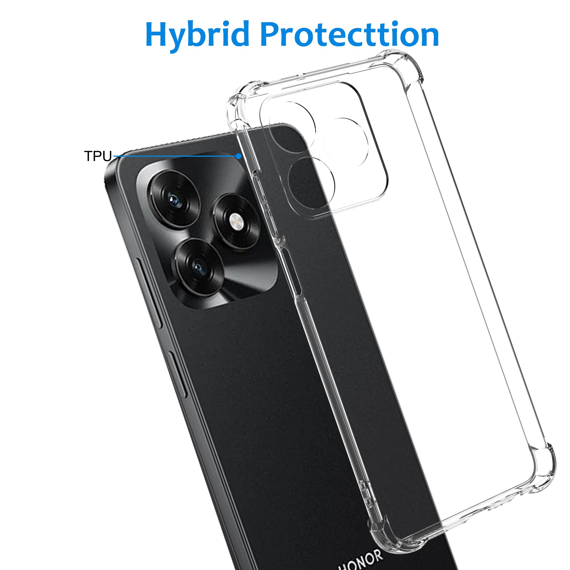 CAUHENYEE Trasparente Cover per Honor X5c Plus Custodia, con 2 Pezzi Schermo in Vetro Temperato, Cover Sottile e Morbida in TPU Trasparente