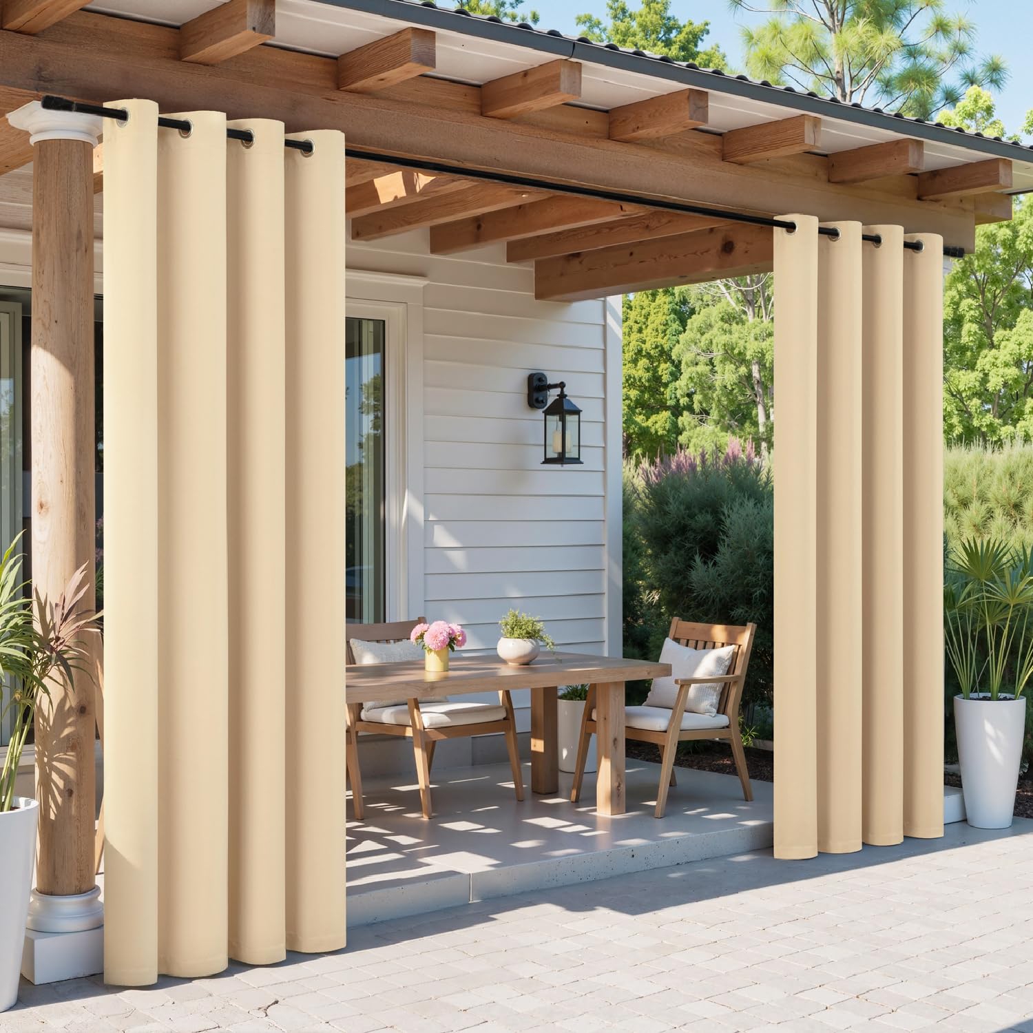 MIULEE Tende da Sole Esterne con Anelli, 2 Pezzi Impermeabili per Balcone, Gazebo, Veranda, Termiche, 132x245cm Beige 132x215cm