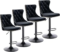 Vista 17 de Aoowow Juego de 2 taburetes de bar giratorios, taburetes de bar ajustables con respaldo de terciopelo copetudo, sillas de bar modernas tapizadas