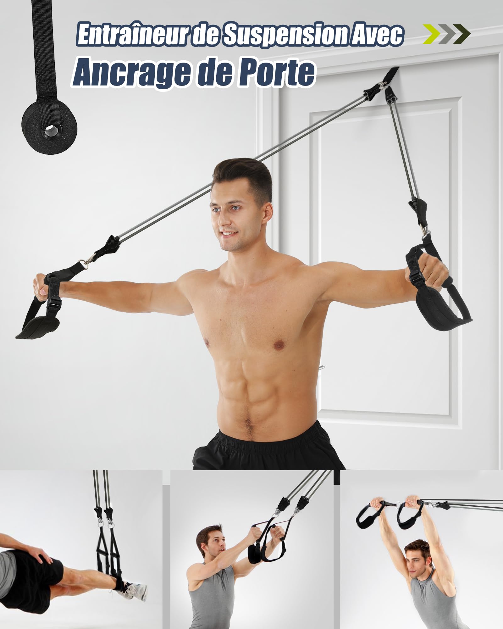 ALongSong Elastiques de Musculation Barre de Pilates avec 6 Bandes de Résistance Élastique 240LBS/360LBS Ancrage de Porte Réglable Amovible pour Fitness Yoga Étirement Squat