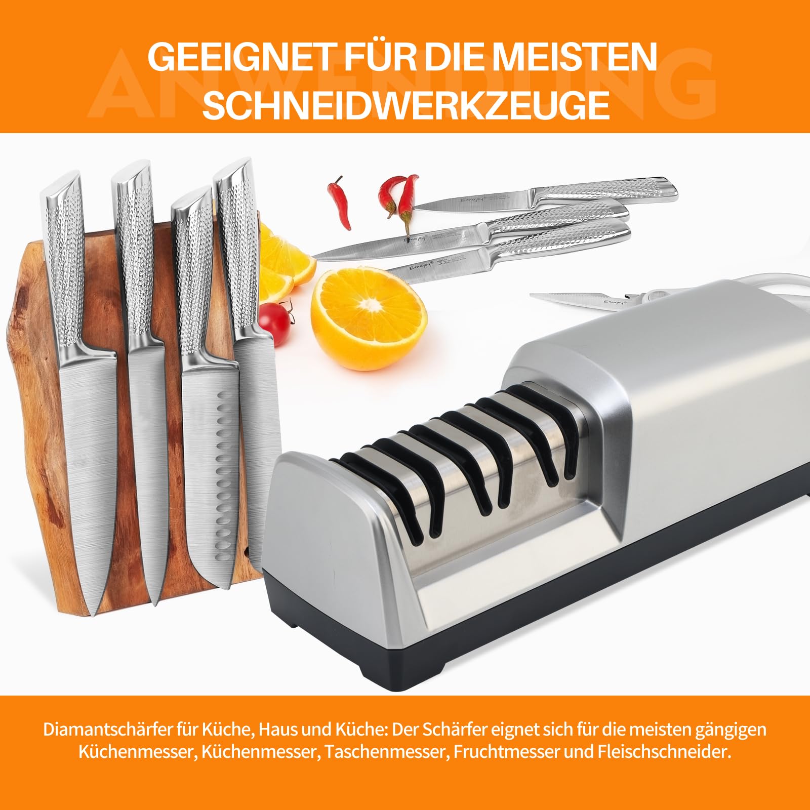 Elektrischer Messerschärfer 3-in-1, 15 Grad, Profi für Grobes, Feines Schleifen und Polieren Küchenmessern