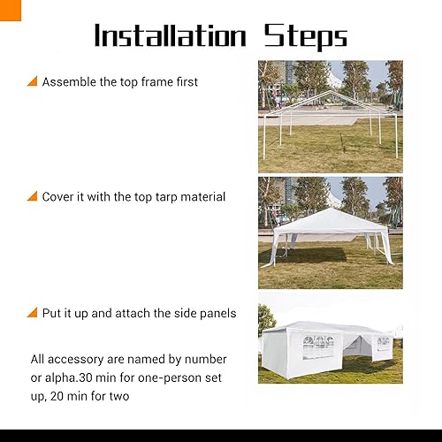 Miniatura 8 de Tienda de campaña para fiestas al aire libre de 10 x 30 pies con toldo blanco y paredes laterales resistente, refugio solar impermeable para