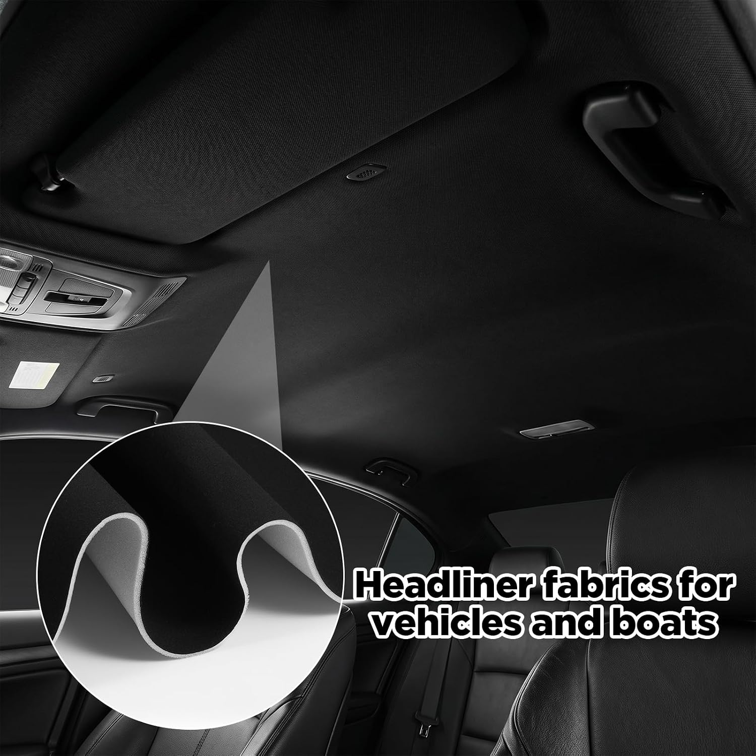 96x60 Inch Black Headliner Fabric with Foam Backing, Black Suede Headliner Fabric with Foam Backing for Car/RV/Boat Interior Repair, Includes DIY Roller & Knife Kit