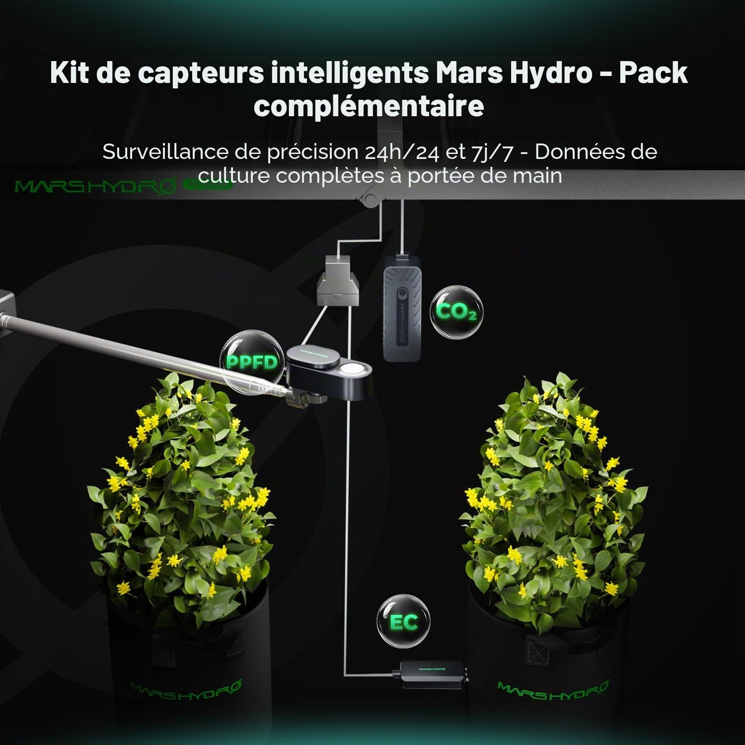 MARS HYDRO Kit de capteurs de plantes : capteurs PPFD, CO₂ et de sol pour iControl & iHub-Pro. Surveillance et contrôle précis de l'environnement pour la culture intérieure