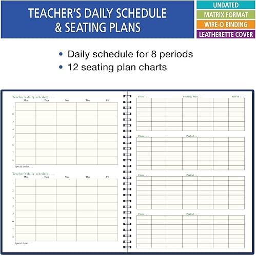 Miniatura 3 de (W101) Planificador de clase de 7 períodos para docente; días horizontales a lo largo de la parte superior, A-azul