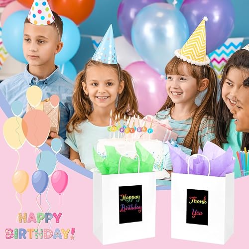 Miniatura 7 de Moretoes Paquete de 12 bolsas de regalo blancas con asas y paneles para rascar, bolsas de regalo personalizadas, juegos de bolsas de regalo de