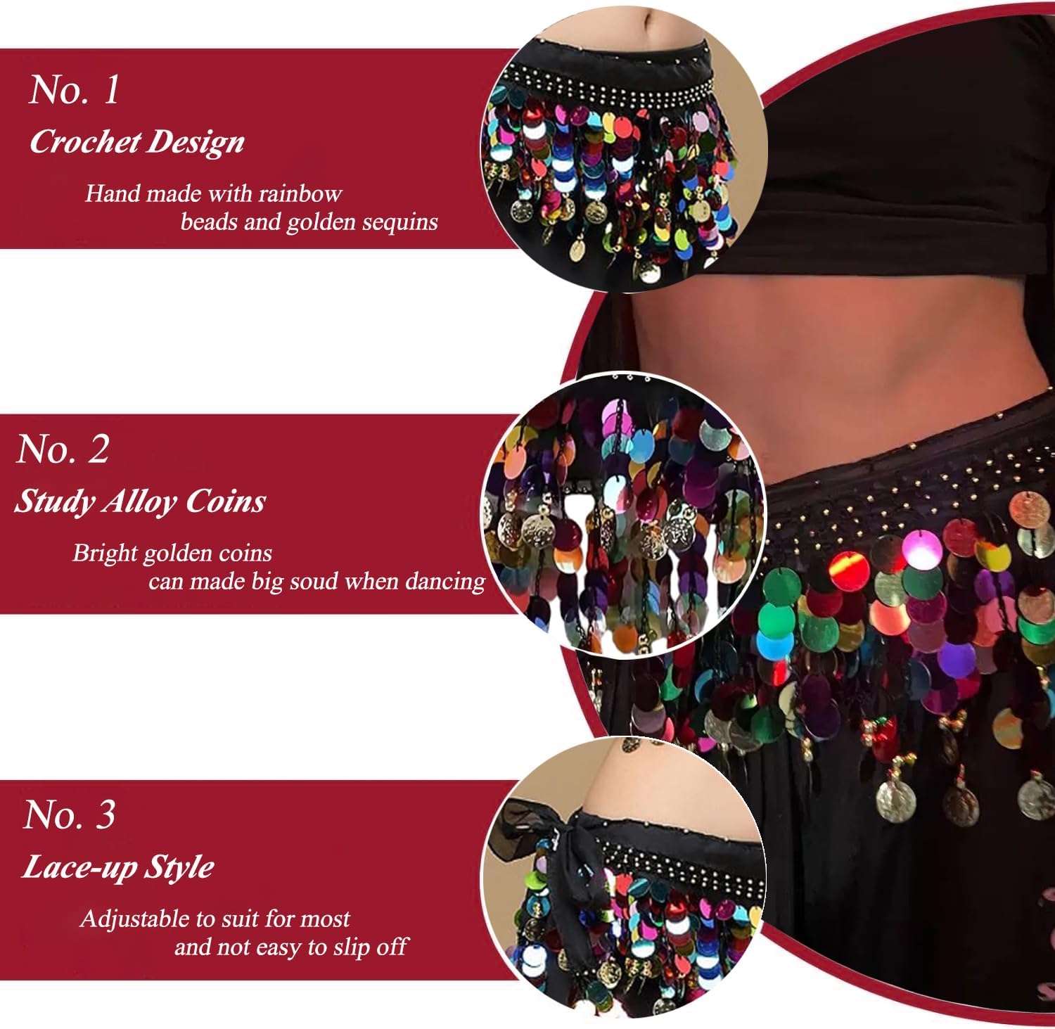 Belly Dance Hip Scarf Coins Plus Size Fringe Skirt, Sequin Fringe Skirt Belly Dancer Costumes for Women - Image 4