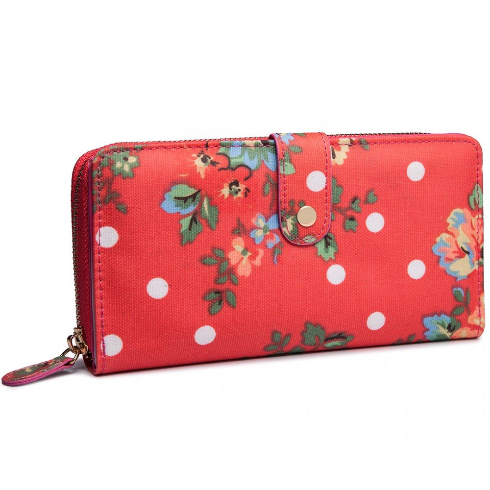 MISS LULUDesigner Oilcloth Owl Spot Polka Dots Butterfly Zip Wallet Purse  Clutch (medium, Flower Plum)
