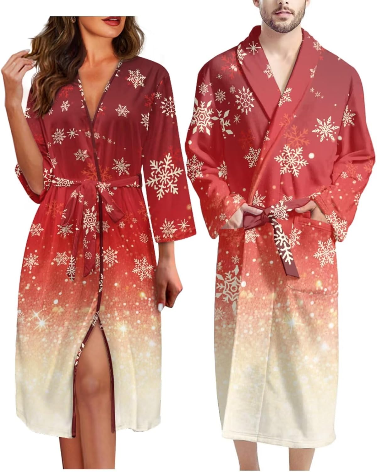 YEXIATODO Matching Christmas Robes for Family Xmas Couple Robe Warm Soft Long Sleeve Bathrobe Set