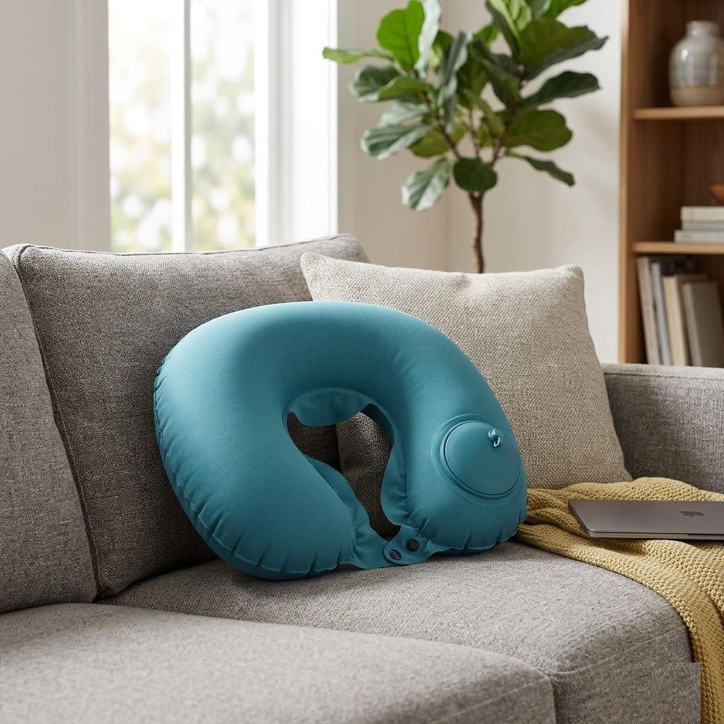 Auronix Automatic Inflatable U-Shaped Neck Pillow – Portable Travel Air Cushion with Soft Velvet Cover, Ergonomic Neck Support for Airplane-image-26