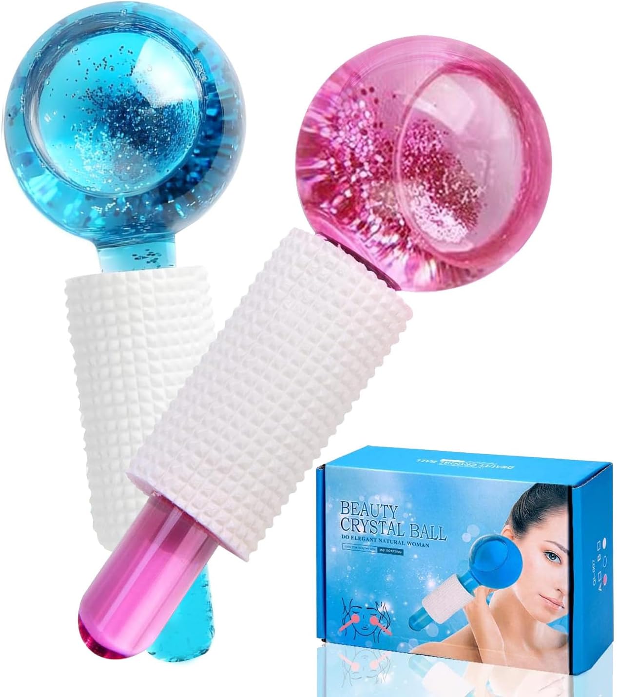 YHRYIce Globes For Facials, Ice Race Massager, Cold Skin Massager, Crystal Glass Ball For Redness Soothing Face Wrinkle Remover Beauty Care Tool, For Redness Soothing, Facial Wrinkle Removal, 2 Pcs