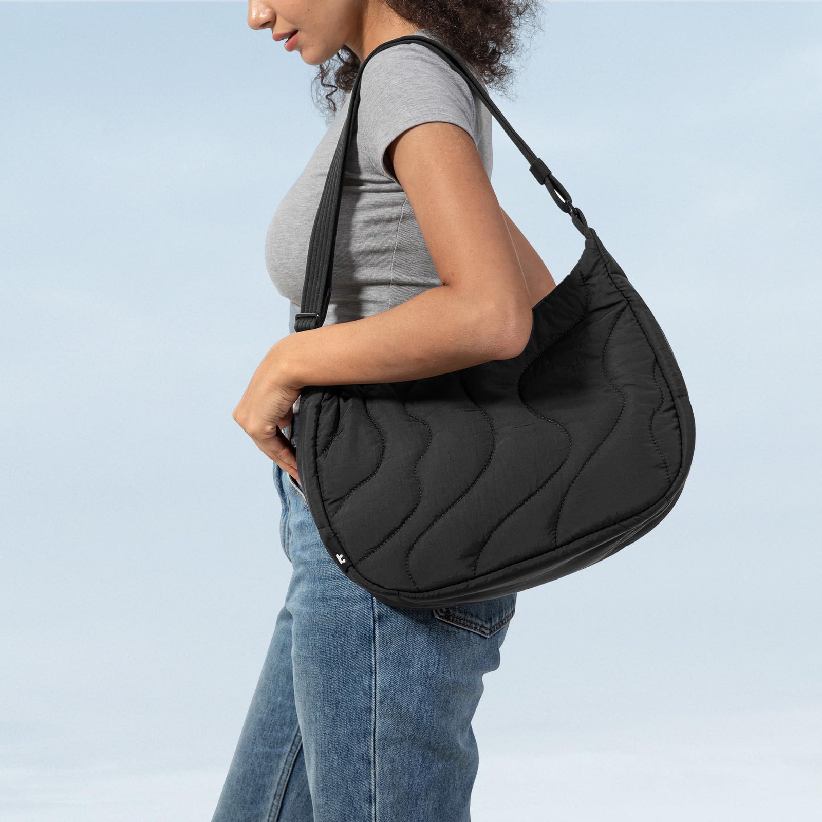 tomtoc 3,5L 9L Borsetta Tracolla Donna Piccola Sling Crossbody, Borsa Donna Puffer Trapuntata Nylon, Borsa Crescent Hobo Viaggio con Tracolla Regolabile e Tasche Interne Organizzate