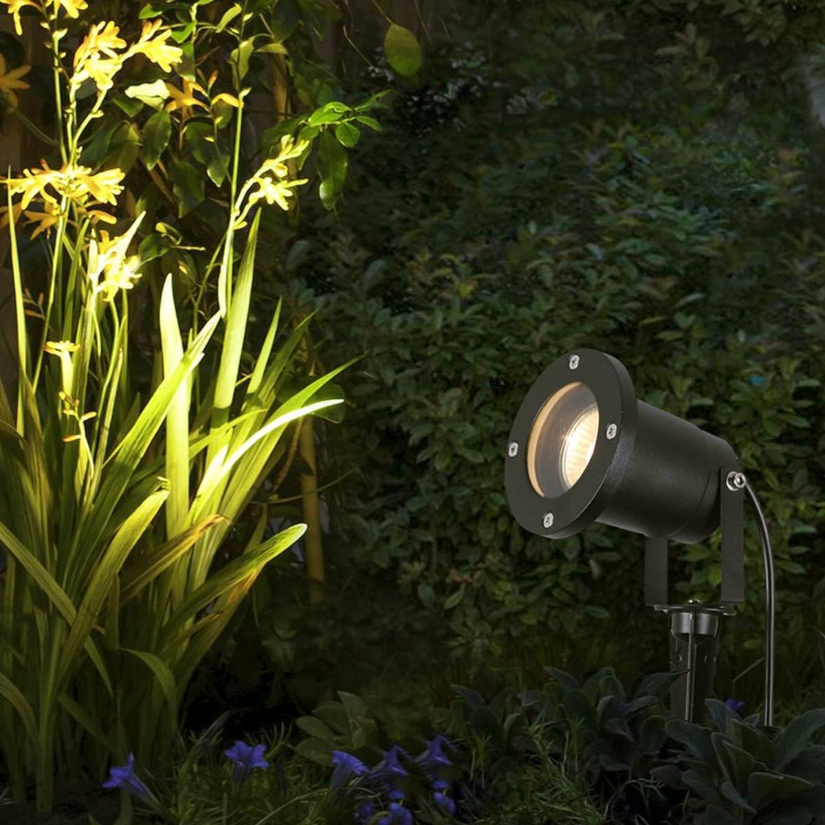 OMSEN Faretto LED da Giardino con Picchetto GU10, Luce Calda 3000K, Corpo in Alluminio Anticorrosione, Lampadina GU10 Sostituibile, Faretti da Esterno con Picchetto per Giardino, Prato, Albero