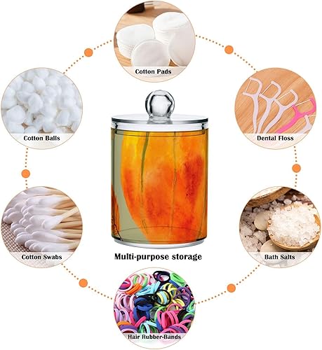 Miniatura 4 de SUABO Tarros de plástico transparente con tapas, hojas de acuarela naranja otoñal y contenedores de almacenamiento de calabaza, boca ancha, tarro