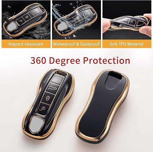 Miniatura 4 de Gematay Funda protectora para llavero Porsche con cordón para llavero, funda protectora de TPU suave compatible con Porsche 911 Cayenne Panamera