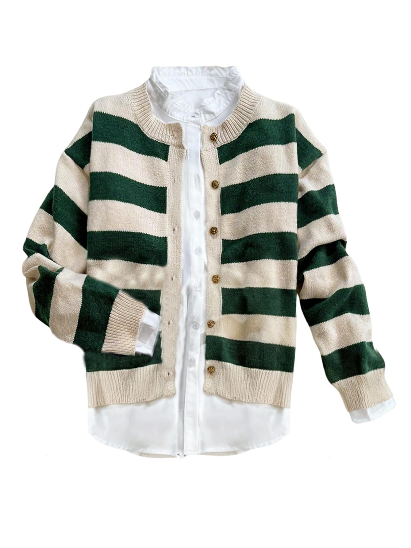 Womens Striped Button Down Cardigan Color Block Long Sleeve Knit Sweaters Outerwear Fall Fashion