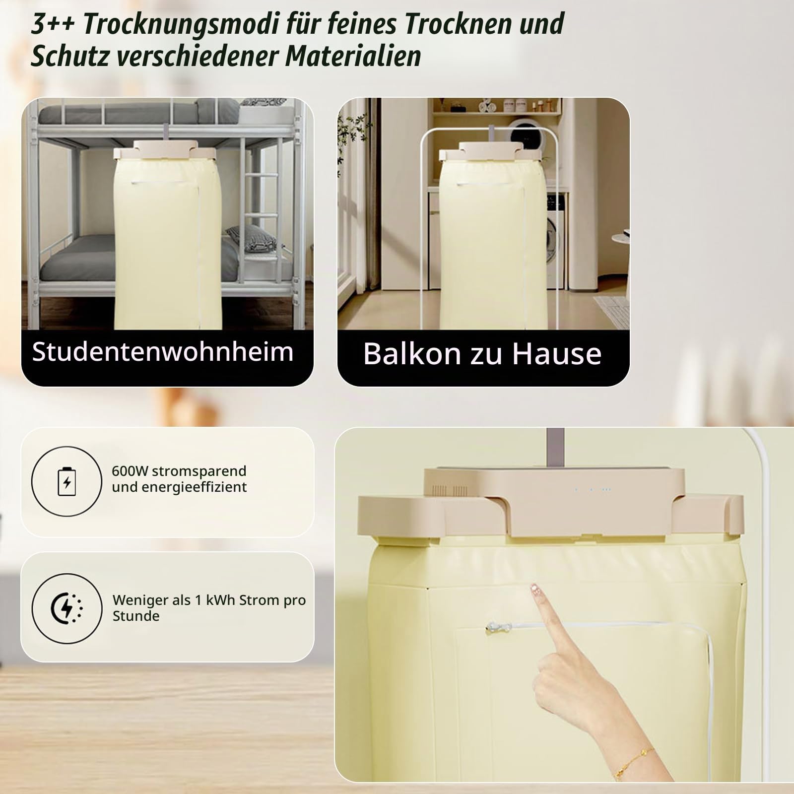 Mini Trockner mit Zeitschaltuhr mit UV Sterilisationsfunktion | Kleiner Wäschetrockner mit Fernbedienung für Reisen, Apartments und Wohnheime