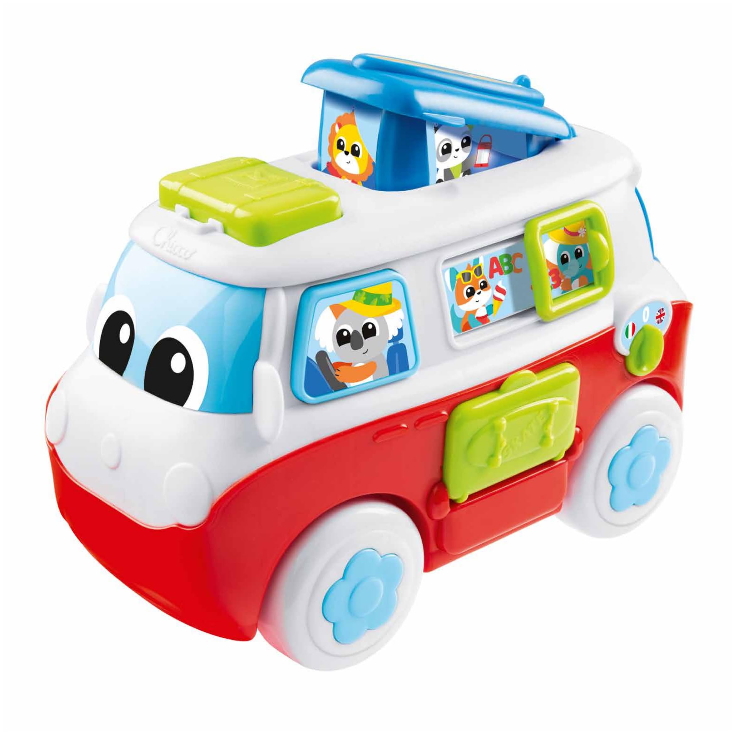 Chicco Mi Primera Caravana Bilingüe Juguete Educativo, Camper De Juguete, Furgonéta Con Actividades, Vehículo 6 Botones Interactivos, Canciones Y Cuentos En Italiano E Inglés, Bebés De 1 A 3 Años