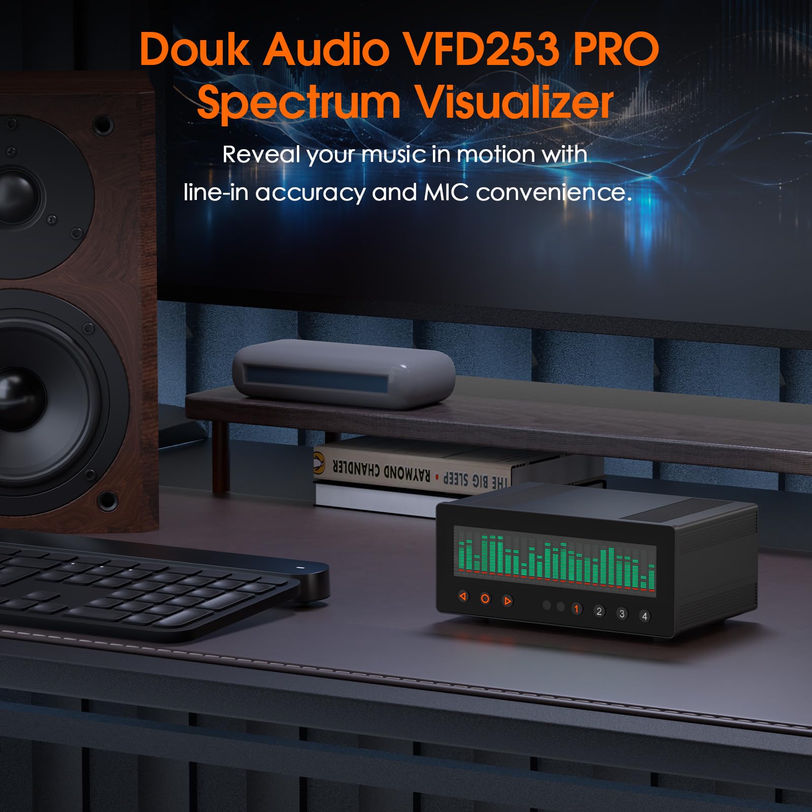Selector de audio RCA de 4 canales con pantalla de espectro musical VFD de 25 bandas
