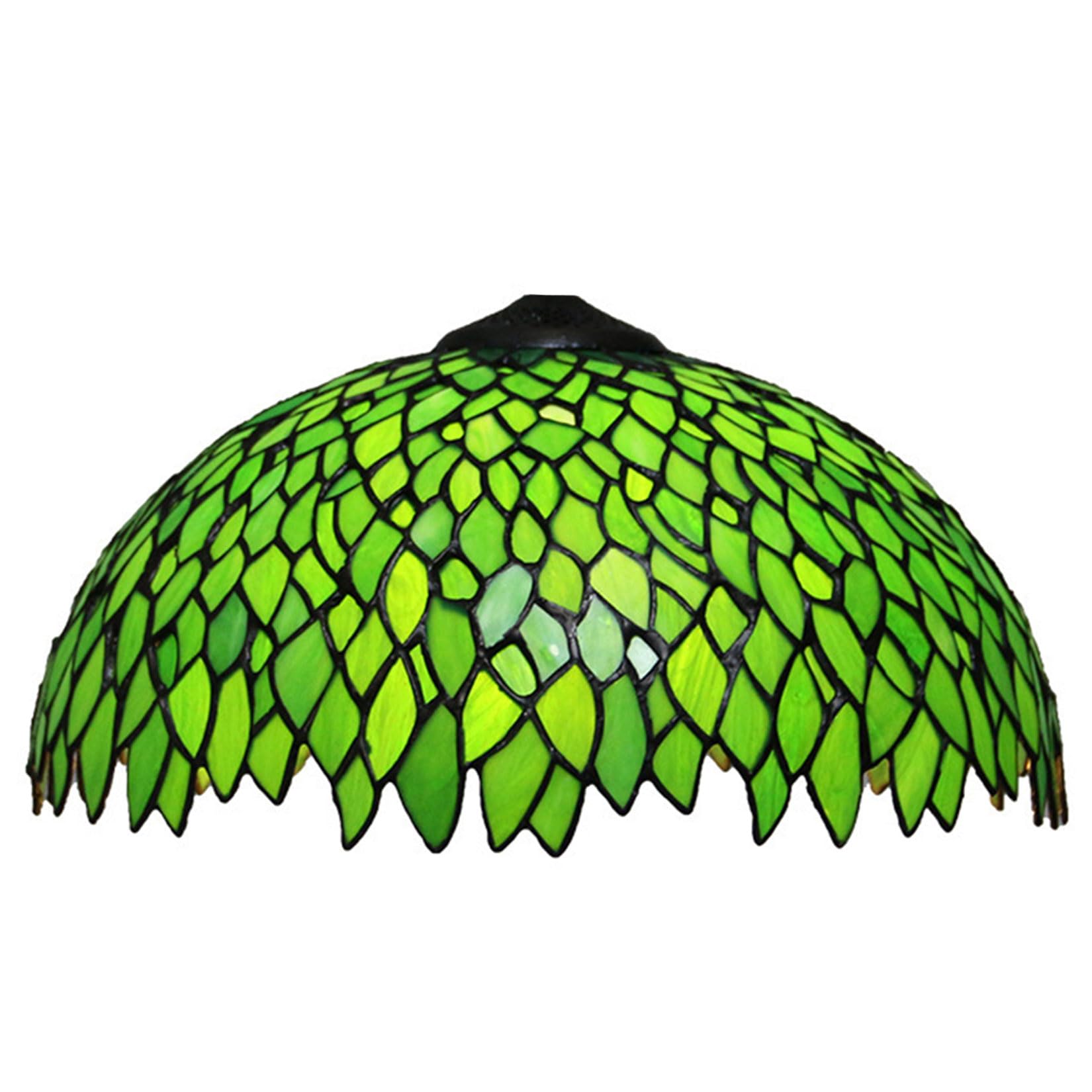 SaryEdge Tiffany Style Stained Glass Lamp Shade Replacement Only 16X9 Inch Green Crystal Beads Lampshades Vintage Handmade Wisteria Leaf Light Cover for Table Lamp Pendant Light Floor ，B