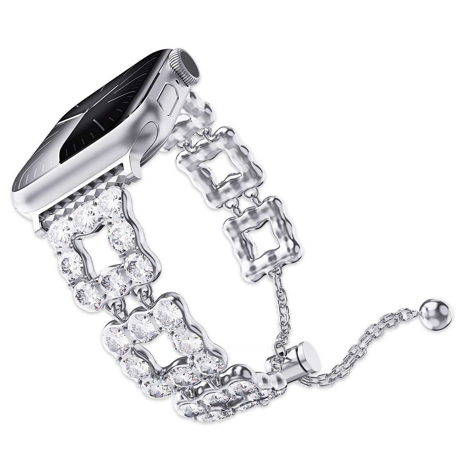 Bling Jewelry Style Rhinestone Bracelet Apple Watch Band, Square Design