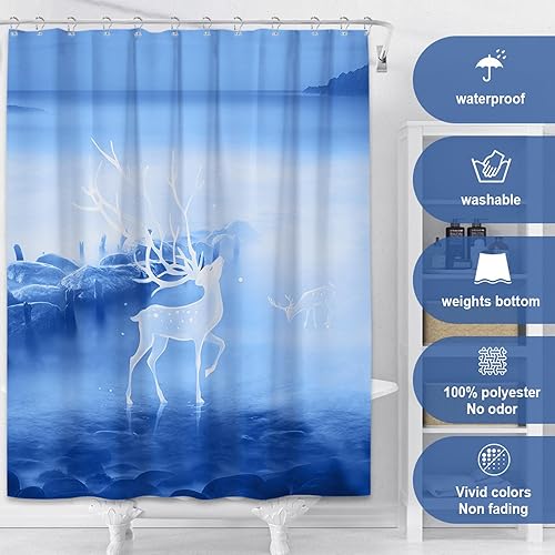 Miniatura 5 de Navy Blue Bathroom Sets with Shower Curtain and Memory Foam Bathroom Rugs and Non Slip U Shaped Toilet Rugs Shower Curtain Set 4 Piece for Perfect