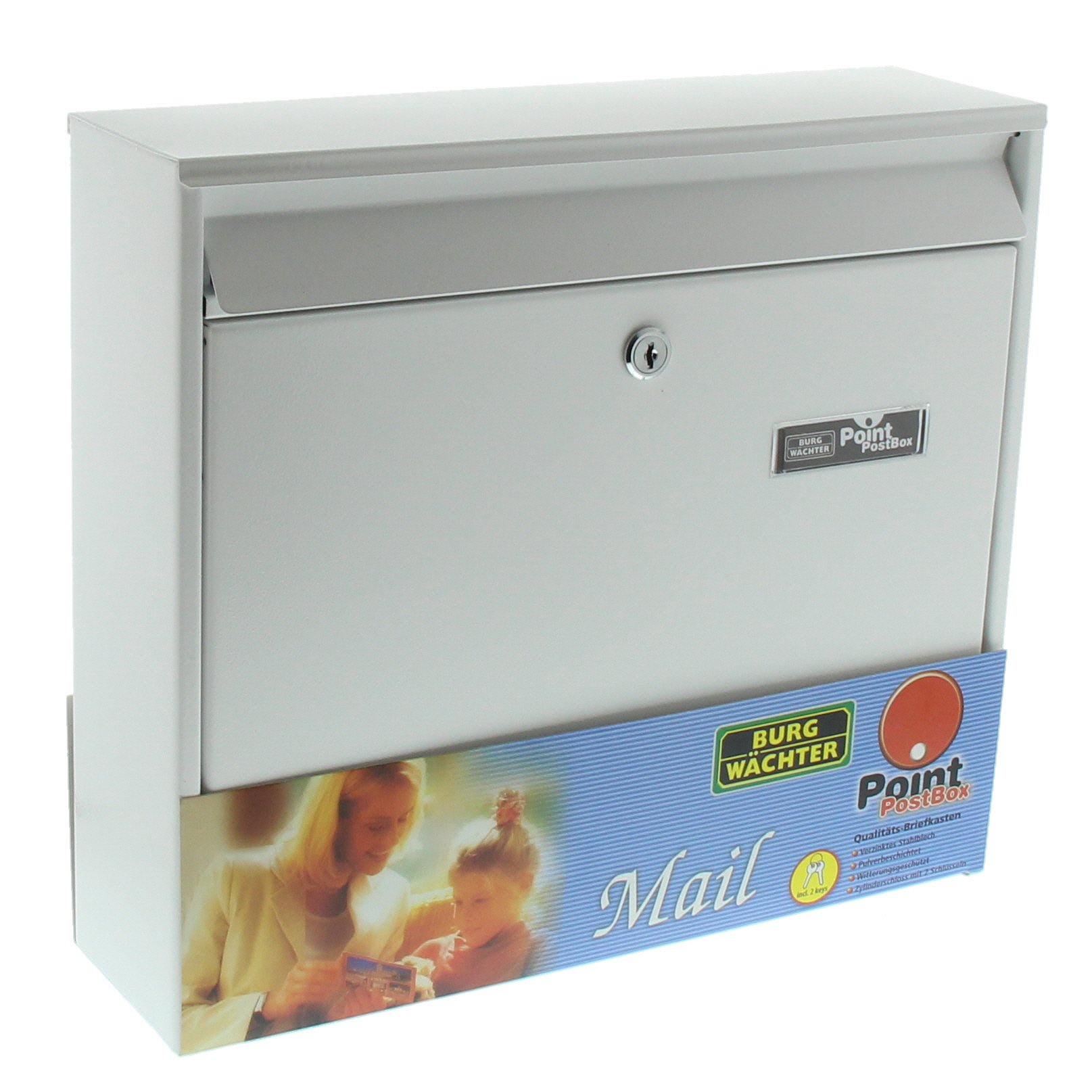 Burg Wächter Anlagenbriefkasten, A4 Einwurf-Format, EU Norm EN 13724, Verzinkter Stahl, Mail 5877 W, Weiß, Stahl Weiß