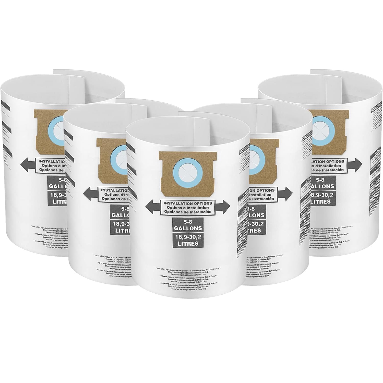 5 Pack Replacement Filter Bags for Shop Vac 5-8 Gallon Vacuum, Type E - 9066100 90661 906-61, Type H 90671 9067100 9067133; VF2004, VHBS VDBS HEPA Vacuum Cleaner, White