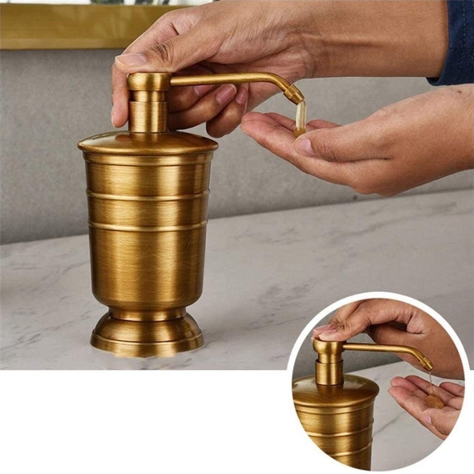 PULLEY Dispenser di sapone in ottone anticato Dispenser di sapone liquido per bagno, lavello da cucina, accessori da bagno Bottiglia americana interamente in rame Pompa antiruggine dorata