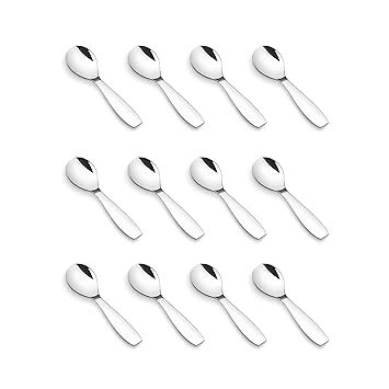 Kitchen Expert - Stainless Steel Masala Spoons 16 Guage| Mini Spoons for Tea/Sugar | Spices Spoon for Kitchen | for Small Containers | Spoon for Masala Dabba | Set of 12| Silver Color