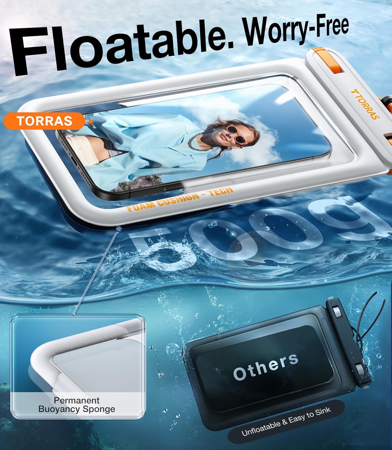 TORRAS Waterproof Essentials for Water Activities: White Floating and Double Space Waterproof Phone Pouch