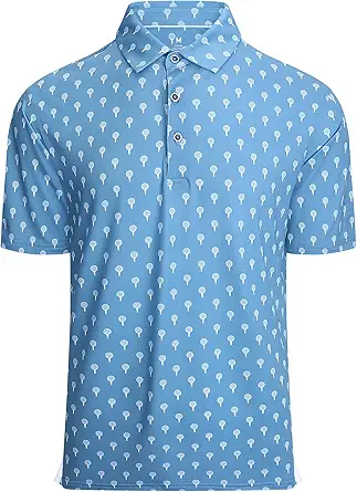 Alex Vando Mens Golf Shirt Moisture Wicking Quick-Dry Print Performance Polo Shirts for Men