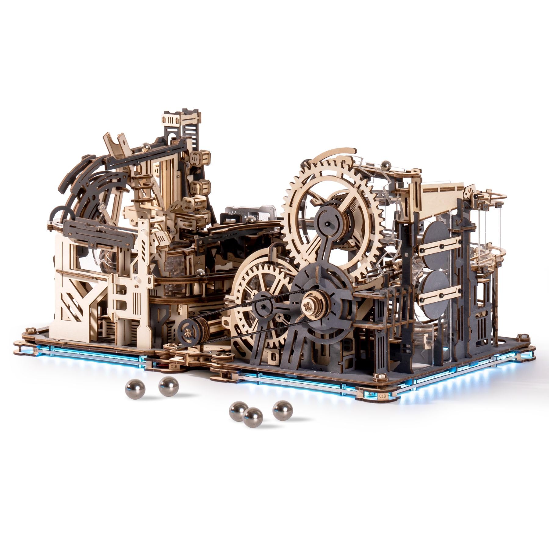 ROBOTIME LGC01+LGA01+LG01 3-in-1 Puzzle 3D in Legno Piste per le Biglie Modellismo da Costruire Adulti, Marble Run Wooden Puzzle, LED Elettrico Regalo di Compleanno Uomo, LGX02 (=LGC01+LGA01+LG01)