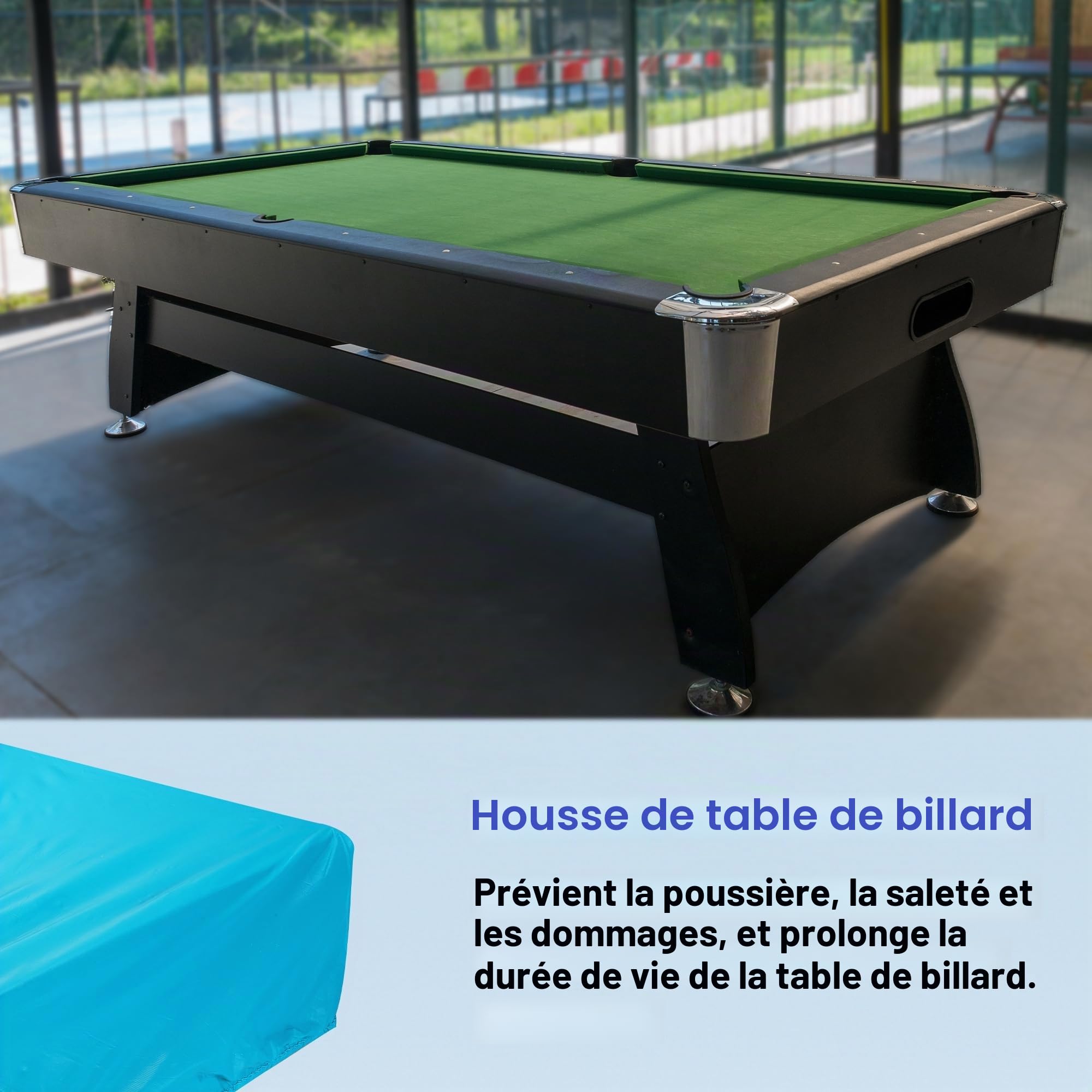 Housse de table de billard - 2,1 m - Oxford - Imperméable à la poussière - Pour protéger la table de billard - Extérieur et intérieur - Bleu