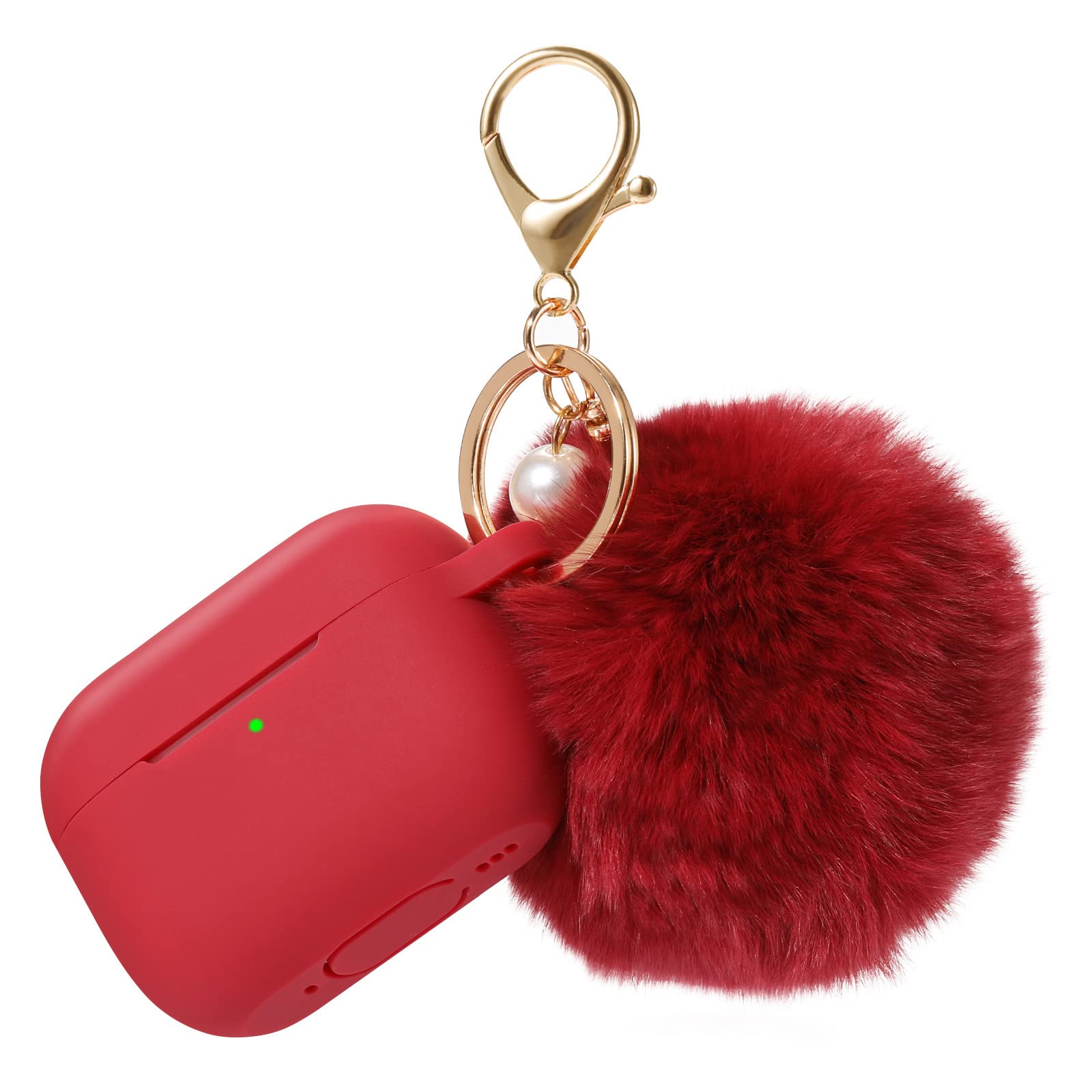 Case Cover for Airpods Pro 2nd Generation Charging Case 2022, Soft Silicone Protective Case with Keychain and Cute Puff Pom Pom Ball Kit Front LED