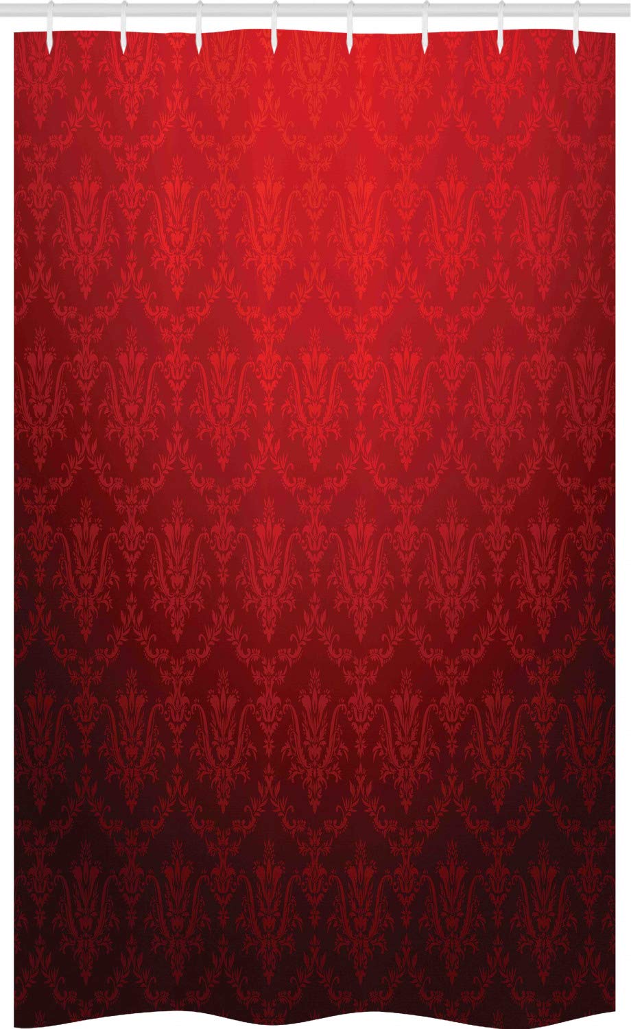 ABAKUHAUS Dark Red Stall Shower Curtain, Vintage Floral Style Ombre, Fabric Bathroom Decor Set including Hooks, 47" x 70", Red Black
