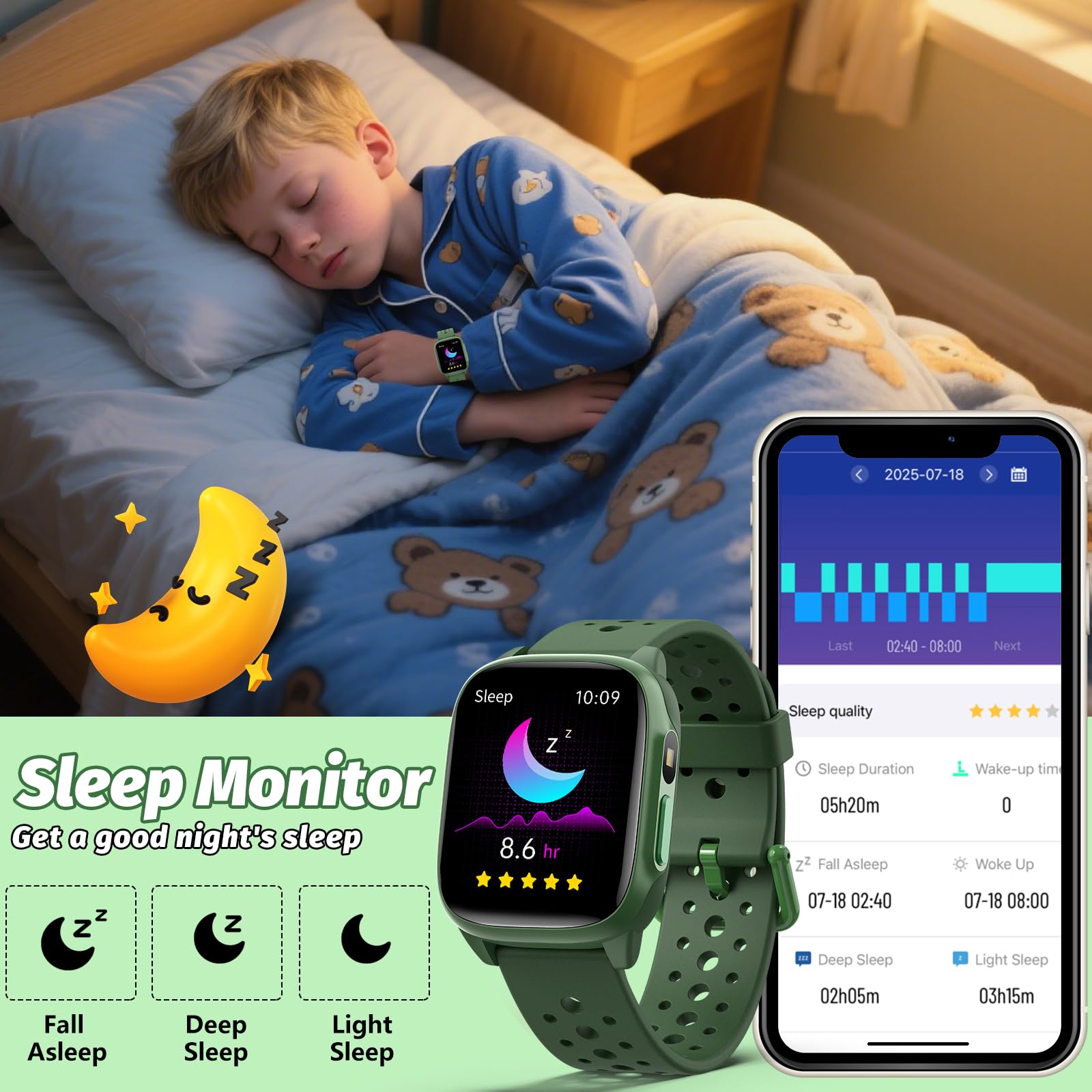 meoonley Smartwatch per Bambini, Activity Tracker da 1.5" per Ragazzi, monitoraggio benessere e sonno, Frequenza Cardiaca, Giochi di puzzle, Funziona Senza App/Telefono, Regalo per Ragazzi 6-15 Anni