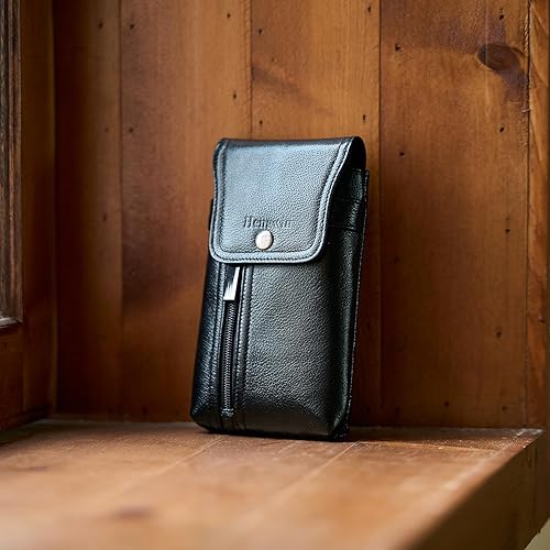 Miniatura 3 de Hengwin Funda de cuero genuino para teléfono celular para cinturón, funda para cinturón para iPhone 17 Pro Max 16 Pro Max 15 Pro Max 14 Pro Max