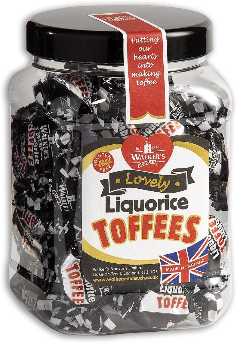 Walker's Nonsuch Liquorice Toffees Jar 450g with a Thank You Sticker