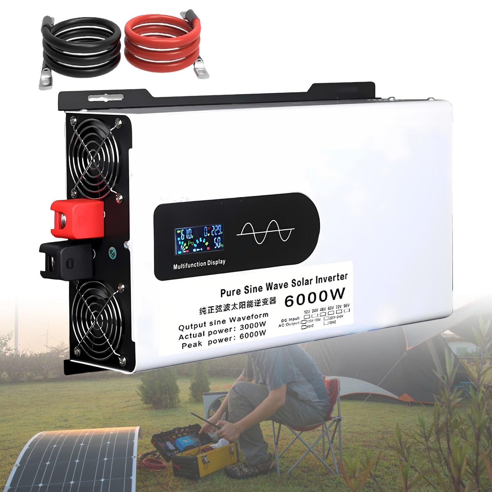 Przetwornica Napięcia Sinusoidalnego 6000 W DC 12 V/24 V/48 V/60 V/72 V Na 230 V AC, Szybka ładowarka Samochodowa, Adapter Samochodowy Do Laptopa 5000W-48V