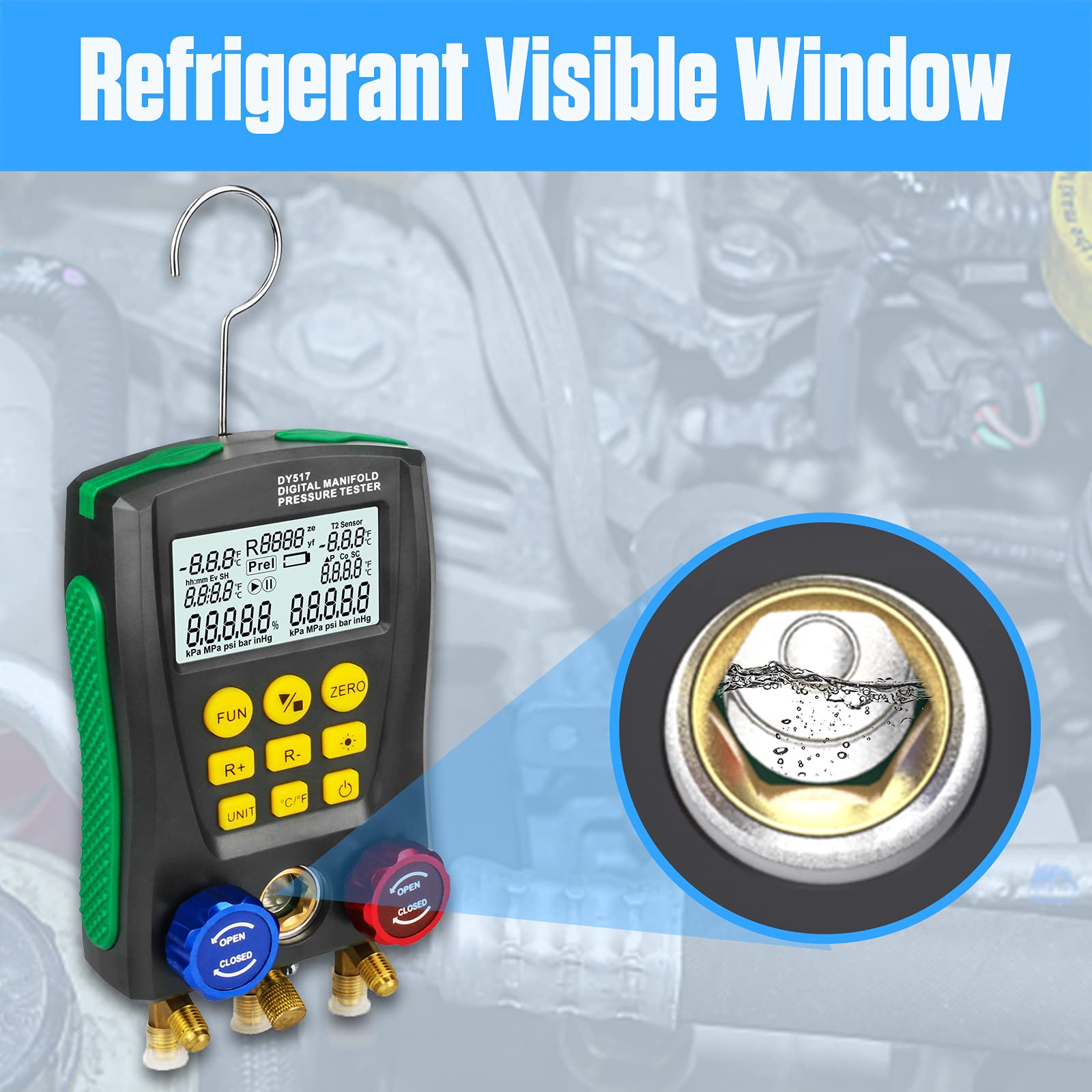 Kit di manometro digitale per la refrigerazione PLAYOCCAR per HVAC,set di testatore di diagnostica di vuoto, pressione e temperatura per il test e la manutenzione di climatizzatori e frigoriferi