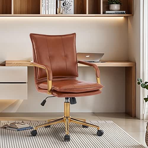 MOJAY Mid-Back Ergonomic Leather Office Chair, Modern Upholstered Executive Desk