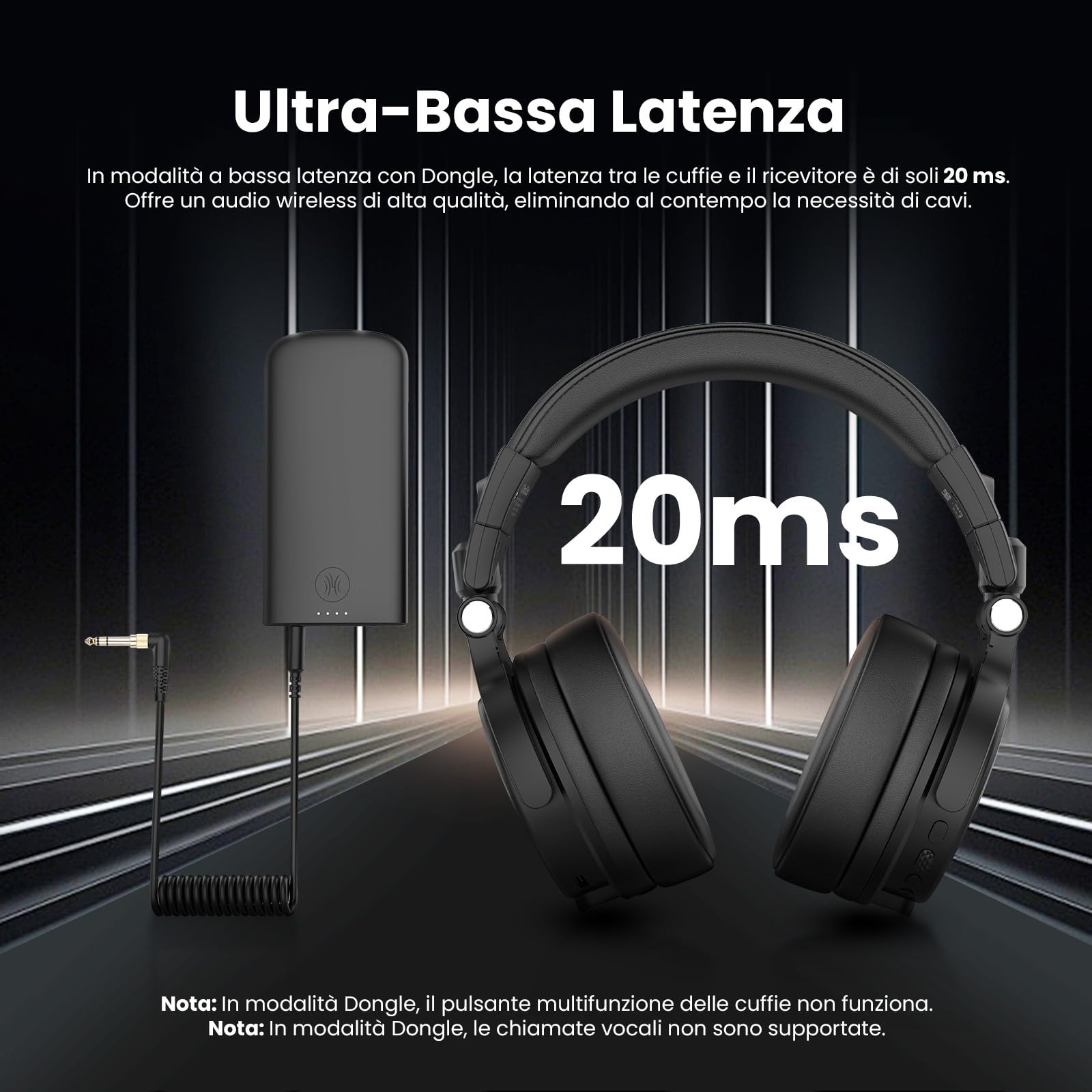 OneOdio Studio Max 1 Cuffie DJ Over Ear 120 ore di riproduzione,Hi-Res/LDAC Audio,bassa latenza di 20 ms connessione Dongle/Bluetooth/6,35 mm/3,5 mm per monitoraggio,chitarra,tastiera, registrazione
