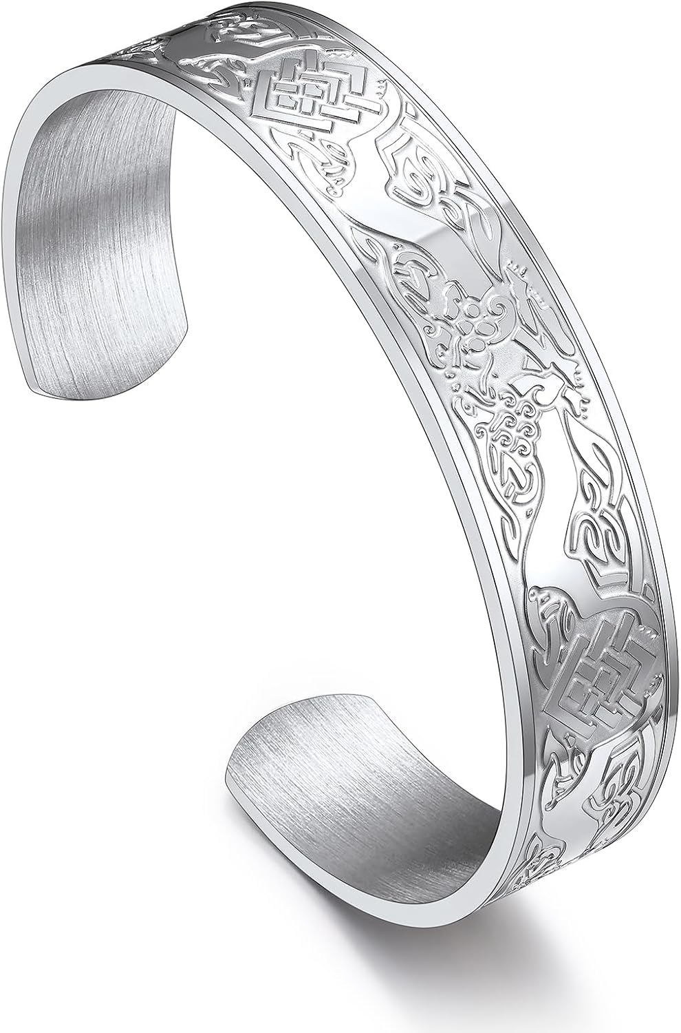 Bandmax Mens Cuff Bracelet Stainless Steel/Black Open Cuff Bracelets Viking Runes Metal Bracelet Wristband Gift for Men Women