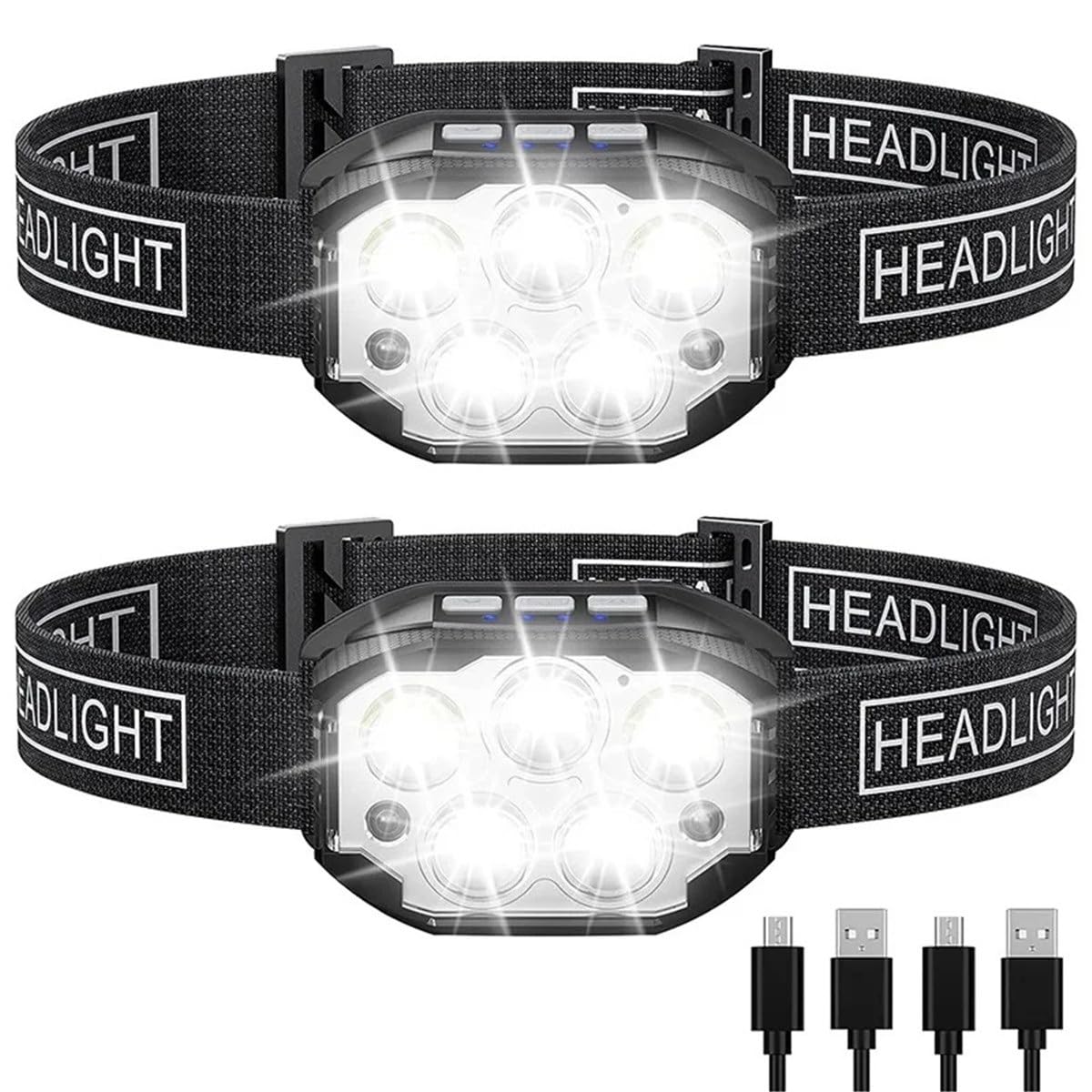 XAUCY 1200 Lumen Led Rechargeable Headlamp Motion Sensor Headlight Waterproof Head Flashlights for Outdoor Camping Fishing Head Lamp(B)