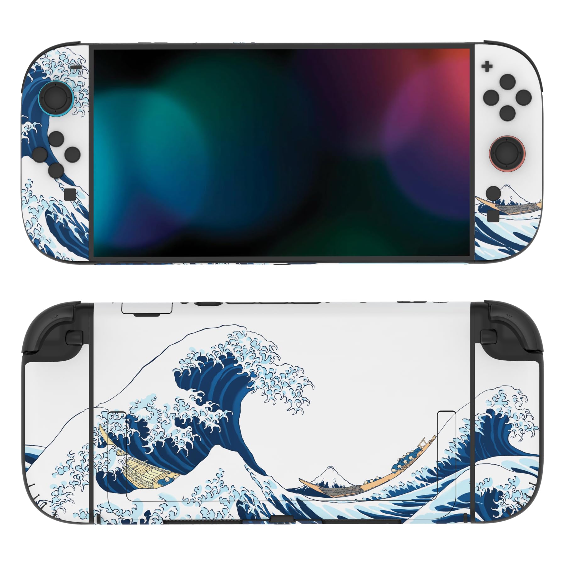 PlayVital Full Set Protective Skins for Nintendo Switch 2 Console & Joycon, Customized Vinyl Decal Wrap Sticker for Nintendo Switch 2 & Dock & Hand Grips - The Great Wave off Kanagawa - 4