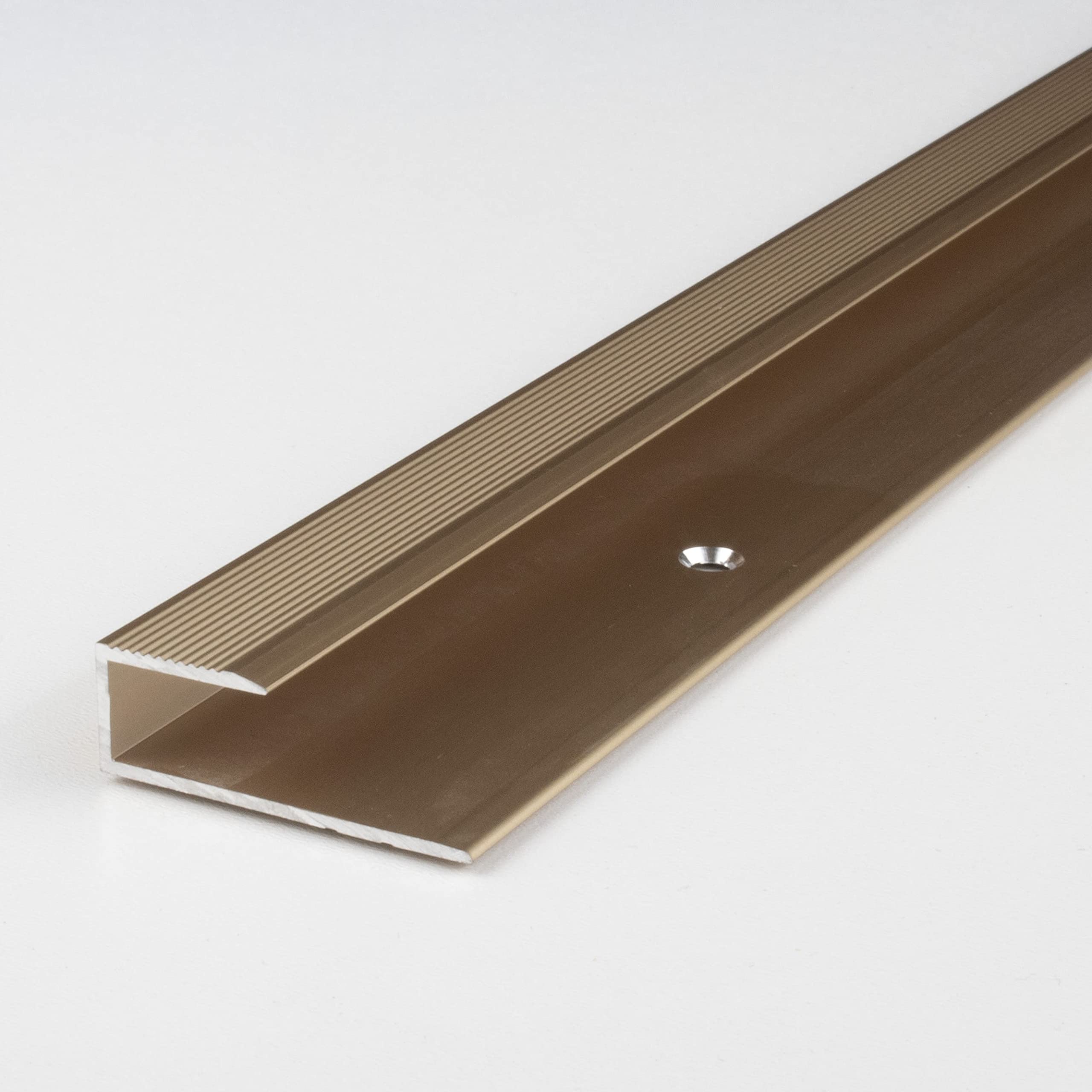 2 meter (2 x 1 m) [6,56 ft (2 x 3,28 ft)] Insteekprofiel, met neus voor laminaat/parket, 10,3 mm (0.40) hoogte, Geanodiseerd Aluminium, geboord, kleur: DARK BRONZE