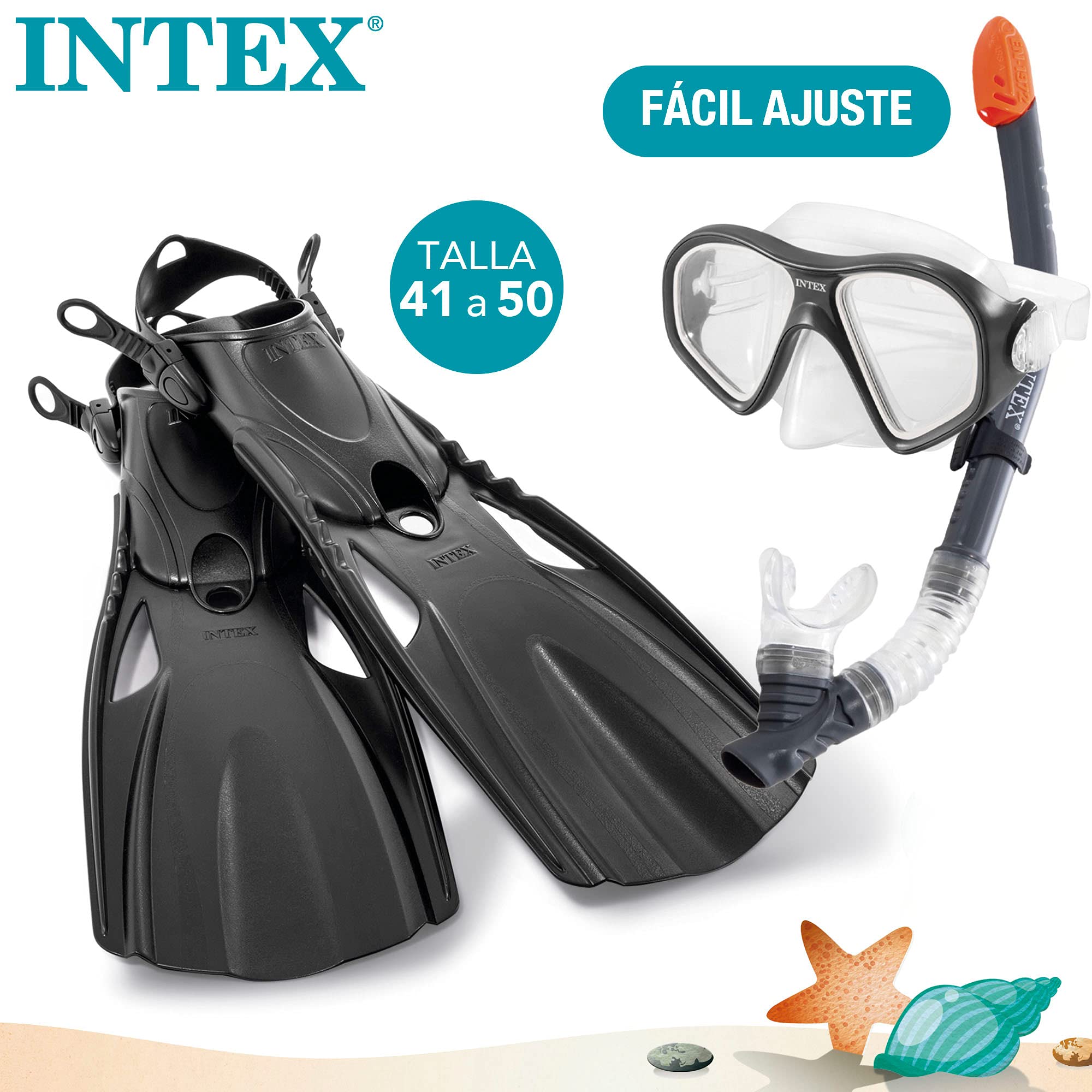 Intex 55657, Set para buceo Reef Rider Sports, Unisex niños, Multicolor, Talla 41-45